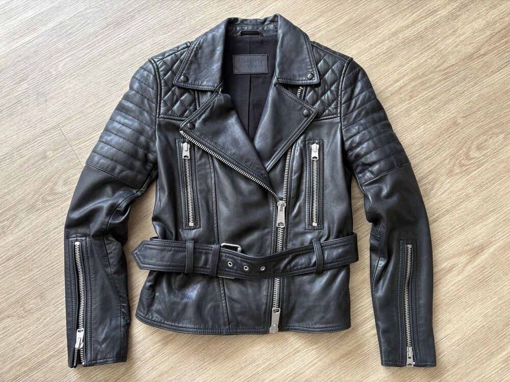 AllSaints Women’s Black Bryden Biker moto jacket Lamb Leather Sz UK 10 US 6 EU38 - Picture 3 of 8
